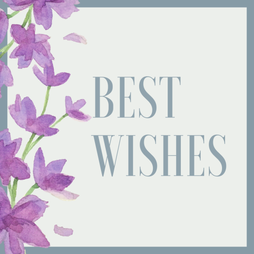 Purple flower painting on wish card, Best Wishes.