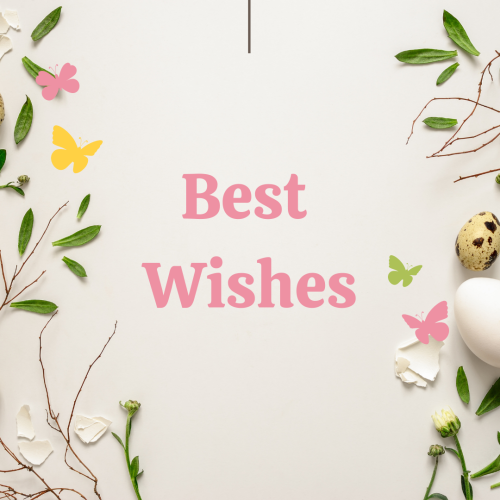 Best wishes, flower and different items on wish card.