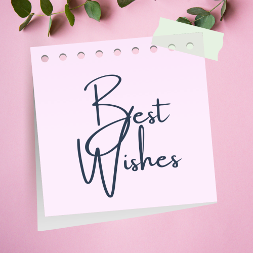 Leaves and white note on a pink background, Best Wishes.