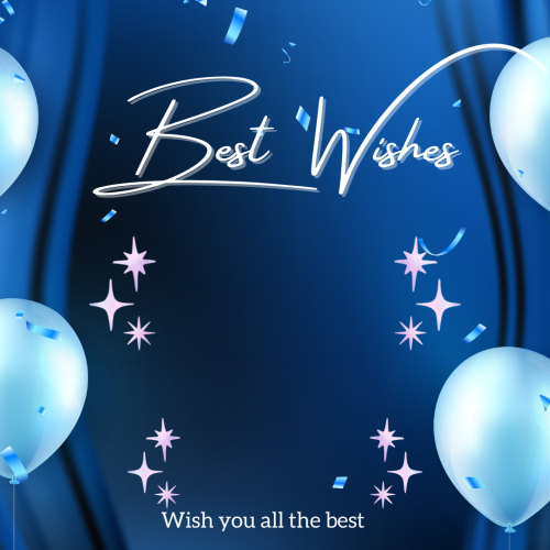 Blue background and balloons, Best Wishes.
