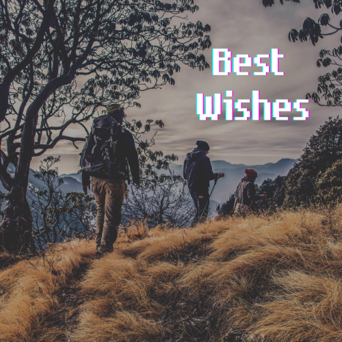 Best Wishes, a group of friends on a mountain.