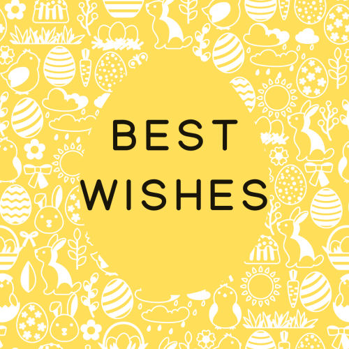 Yellow background and white items on it, Best Wishes.