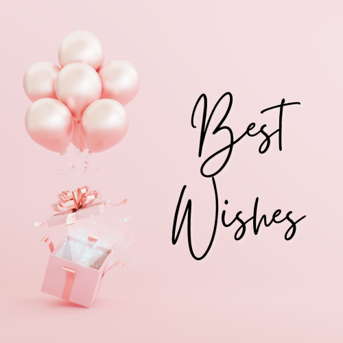 Pink background pink gift and balloons, Best Wishes.