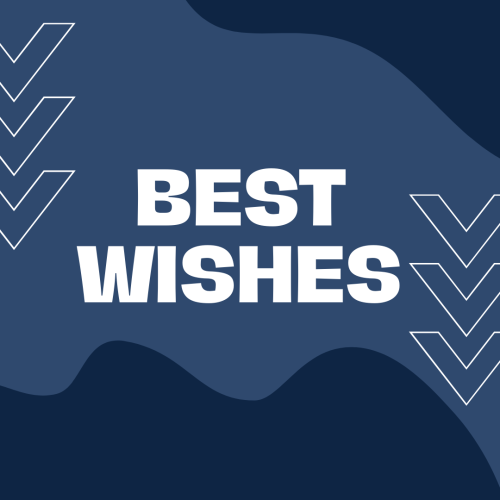 Best Wishes, light and dark blue background.