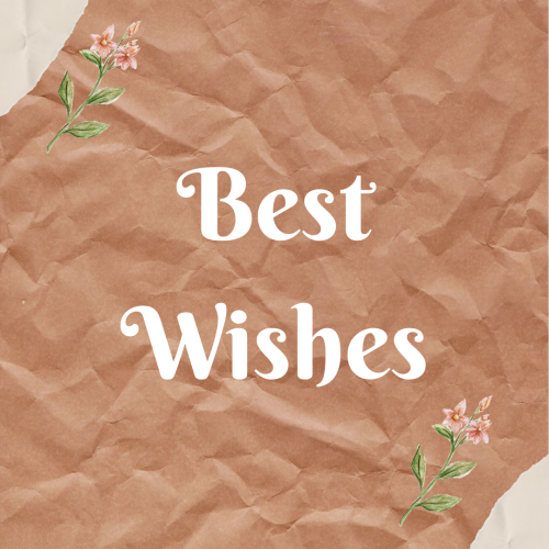 Best wishes, flower on paper background.