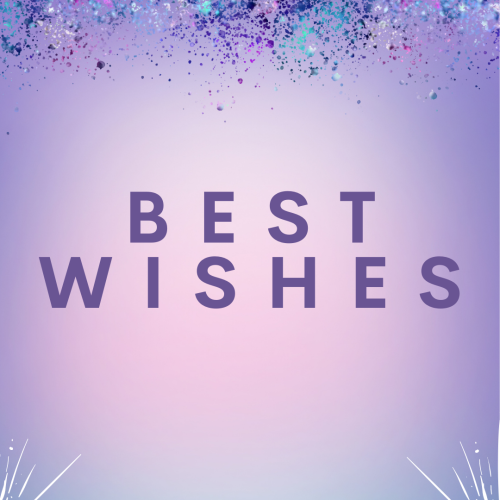 Best Wishes on a purple shiny background.