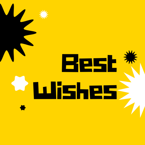 Best Wishes, yellow background white and black star on it.