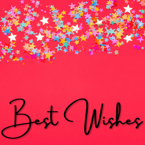 Lots of colorful stars on pink background, Best Wishes.