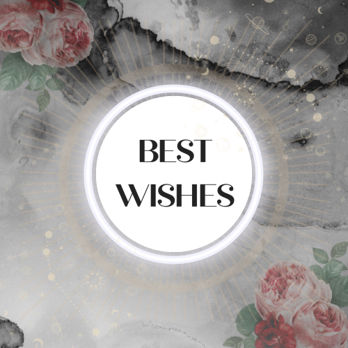 Best Wishes, pink flowers on background.