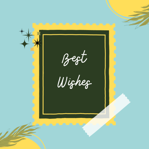 Best Wishes, on a yellow and green board.
