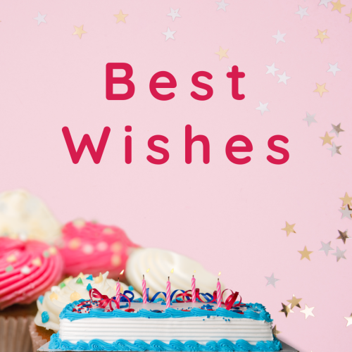 Best Wishes, a cake in the center.
