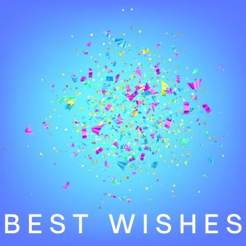 Best Wishes with blue and lots of paint color background 