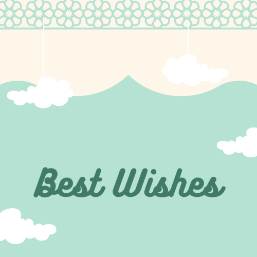 Best wishes, clouds on top green color wish card.