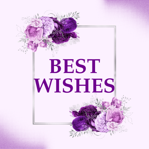 Dark and light purple flowers on a frame, Best Wishes.