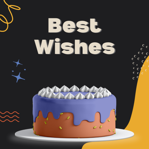 Cake on black and yellow background, Best Wishes.