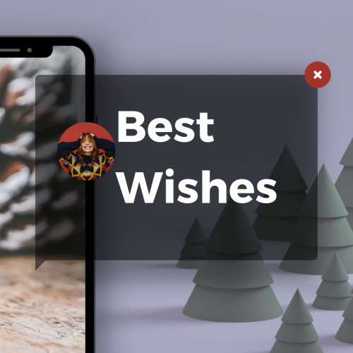Best Wishes, mobile and a tree on background.
