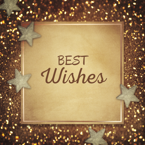 Best Wishes, stars and golden shiny background.