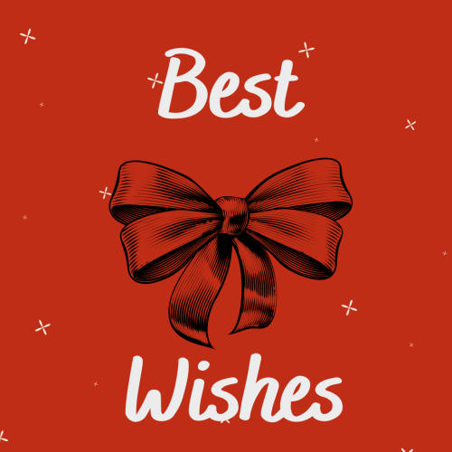 A ribbon on a red background, Best Wishes.