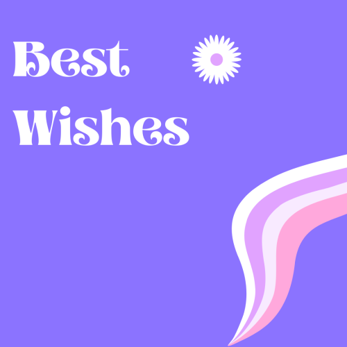 Best Wishes, purple background.