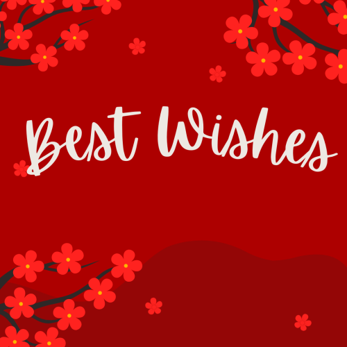 Red background and flowers, Best Wishes. 