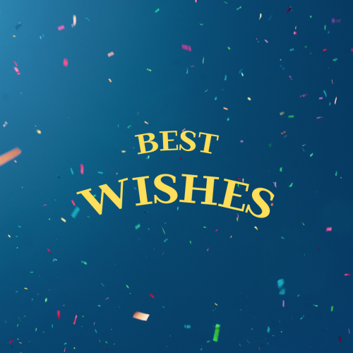 Best wishes, blue background and colorful particles on it.