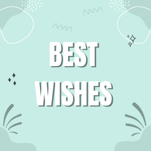 Best wishes, a blue color background and different things draw on it.
