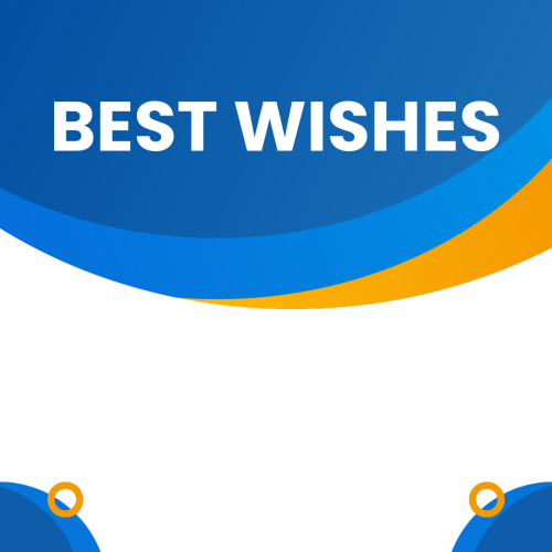 Best wishes, blue and white color wish card.