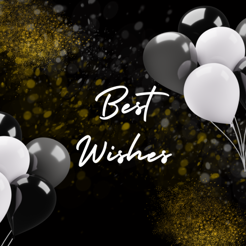 White, dark and grey color balloons on golden background, Best wishes.