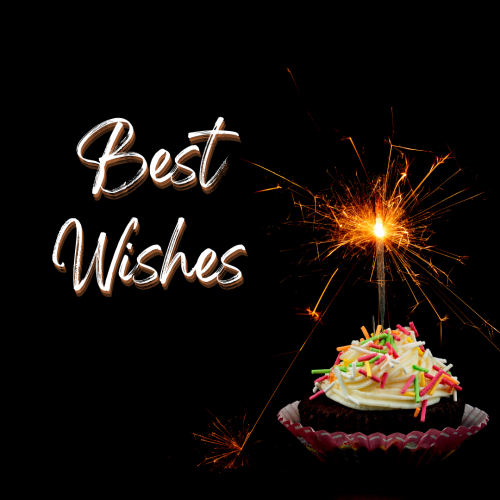 Best Wishes, a candle blowing on cupcake.