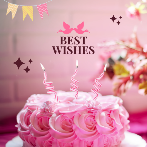 Candle on a pink cake, Best Wishes.