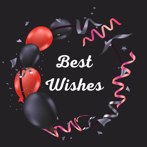 Red and black balloons on black background, Best wishes.