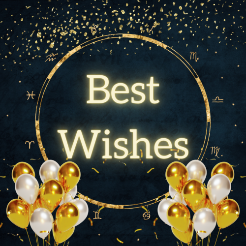 Best Wishes, white and golden balloons.