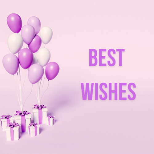 Gifts hang out with the help of balloons, Best wishes.