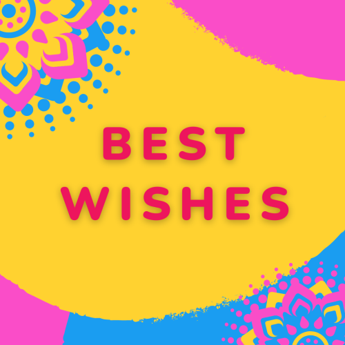 Pink, blue, and yellow color design, Best Wishes.