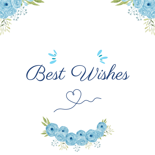 Sky blue flowers on white background, Best Wishes.