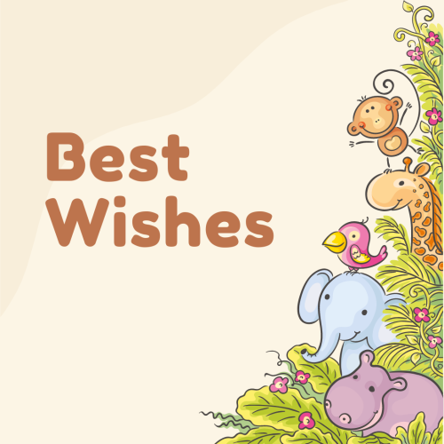 Animals drawing on wish card, Best Wishes.