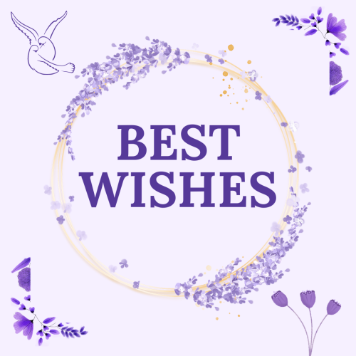 Best Wishes, purple color things on a wish card.