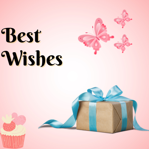 Gift and the butterflies on pink background, Best Wishes.