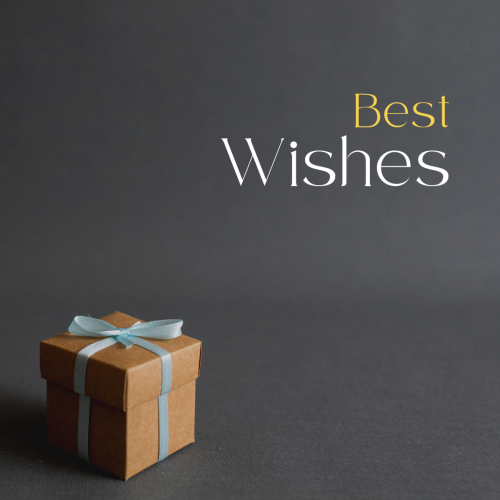 Best wishes, a gift on grey background.
