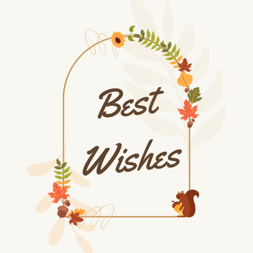 Best Wishes, window shape frame and flowers.