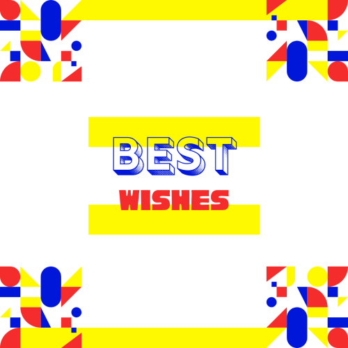 Yellow, red, and blue wish card design, Best Wishes.