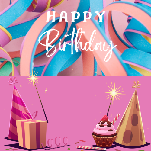 Colorful background and cake on a card, Happy Birthday.