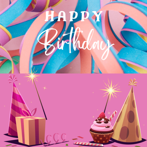 Colorful background and cake on a card, Happy Birthday