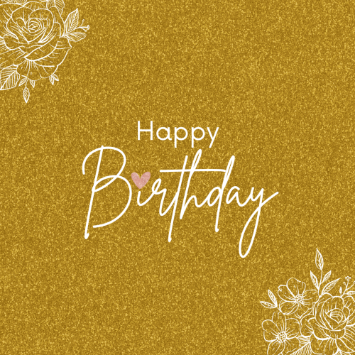 White flowers on golden background, Happy Birthday