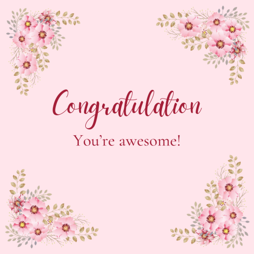 Congratulation in the center of four flowers