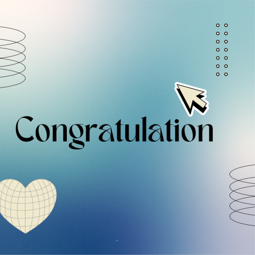 Congratulation, an arrow and heart on blue background.