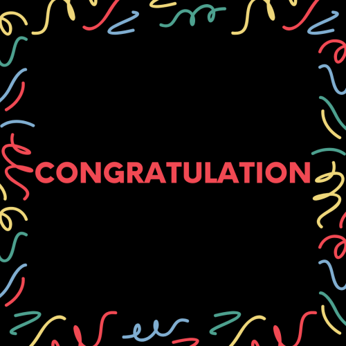 Congratulation, lots of color strips on background.