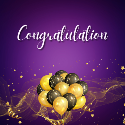 Congratulation, gold and black balloons.