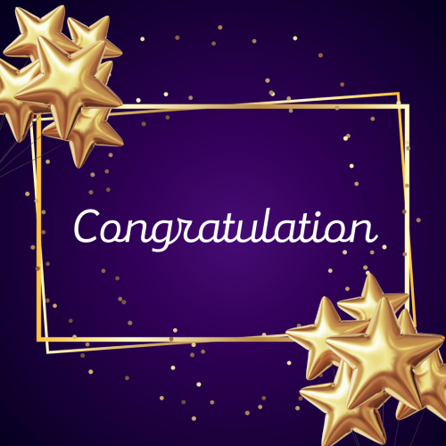 Congratulation, gold stars with golden frame.