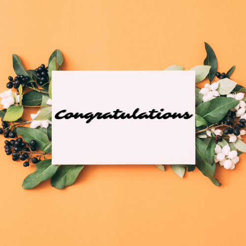 Flowers and paper on the center, Congratulations.